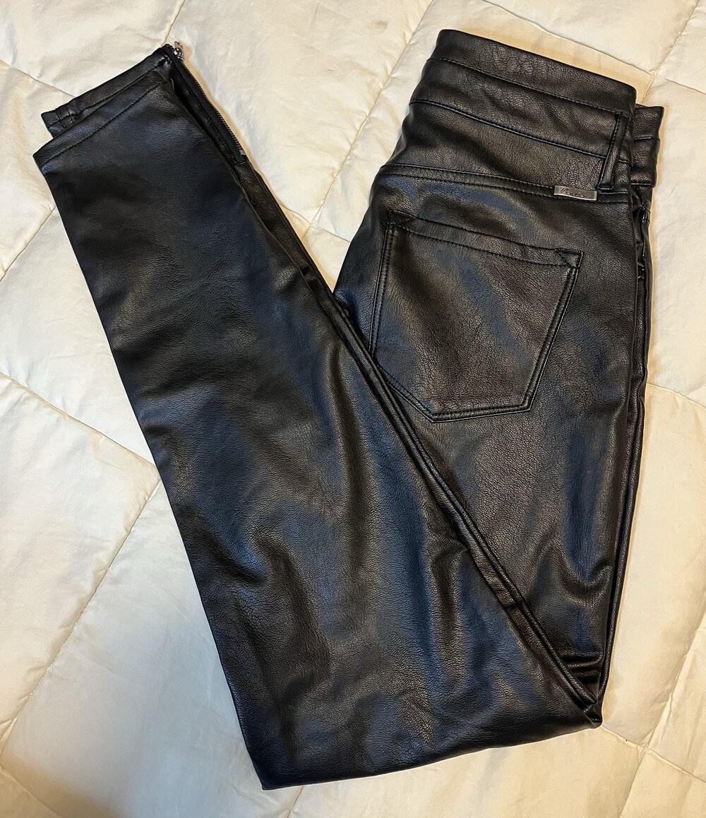 KanCan Womens Janet Black High Rise Skinny Ankles Jeans Faux Leather Size 7/27